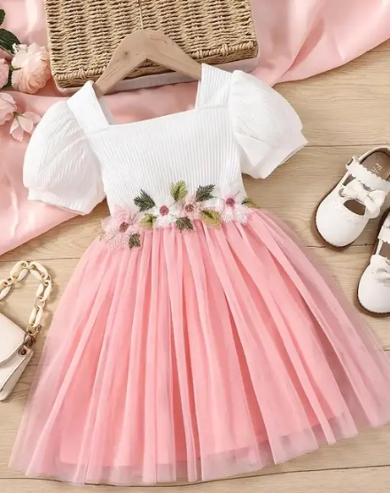 Wonderful Rosey Pink Colour Baby Girl Dress.